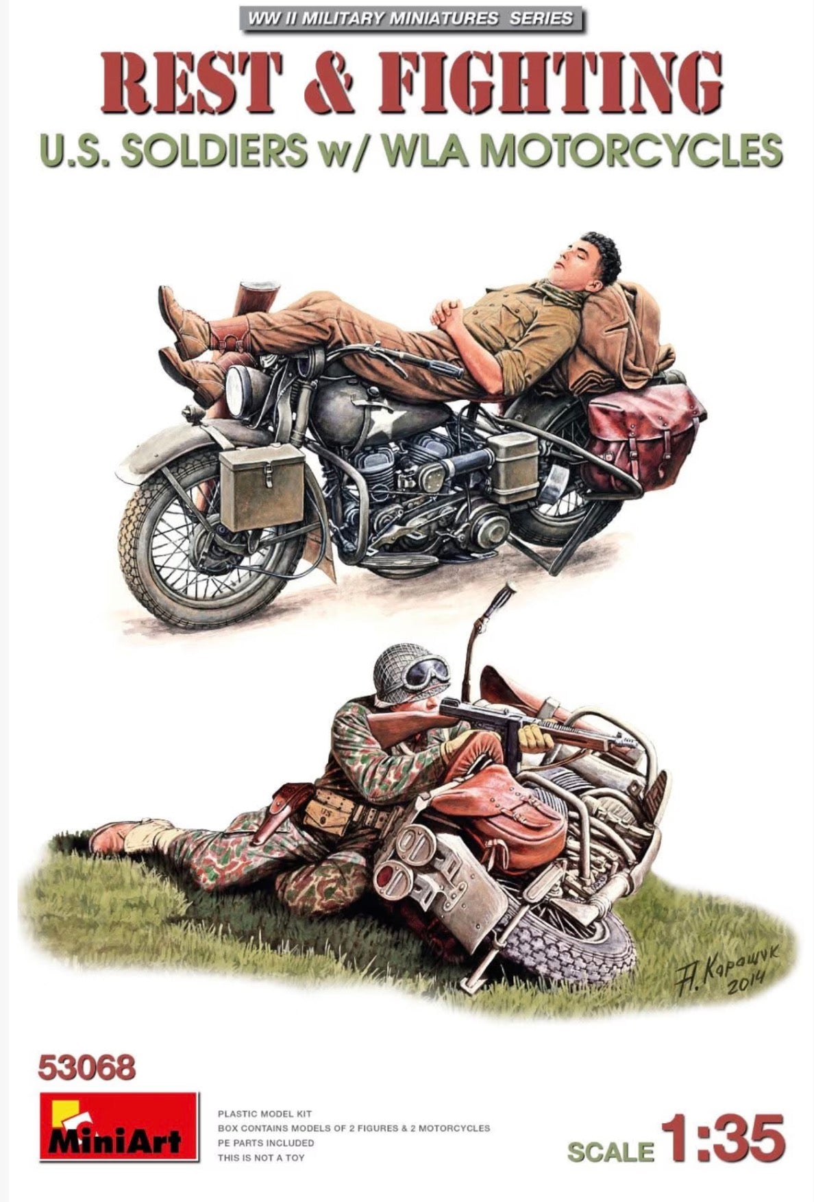 Miniart 53068 Rest & Fighting - US Soldiers w/WLA Motorcycles