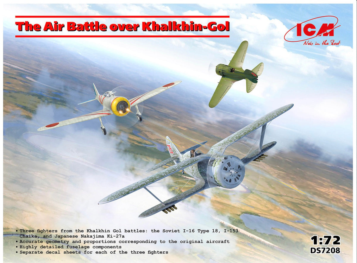 ICM DS7208 Air Battle Over Khalkhin-Gol’ I-16 Type 18 / I-153 Chaika / Ki-27a (Set of 3 Aircraft)