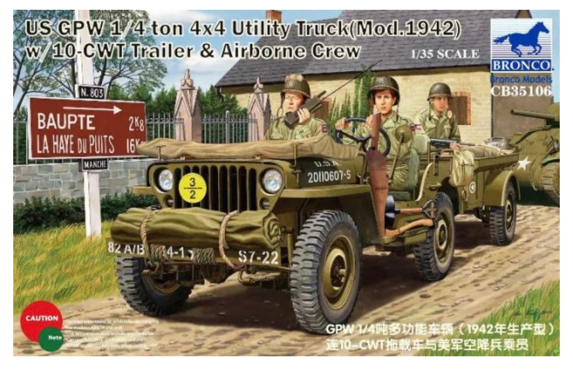 Bronco CB35106 U.S. GPW 1/4 ton 4x4 Utility Truck (Mod.1942) with 10-CWT Trailer and Airborne Crew