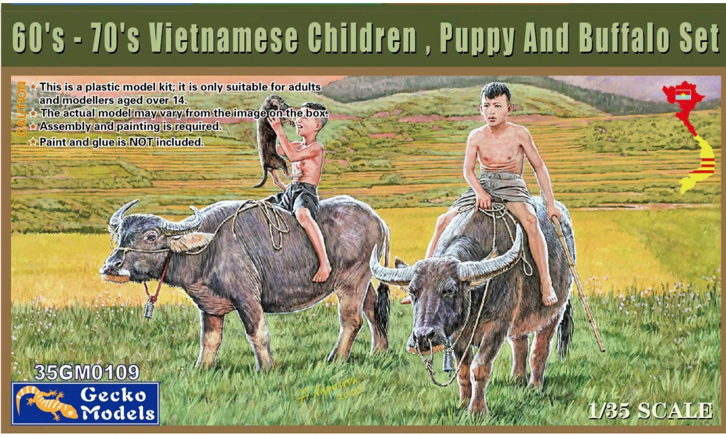 Gecko 35GM0109 60’s-70’s Vietnamese Children, Puppy & Buffalo Set.