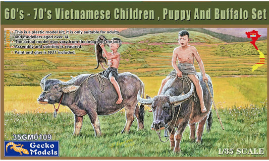 Gecko 35GM0109 60’s-70’s Vietnamese Children, Puppy & Buffalo Set.