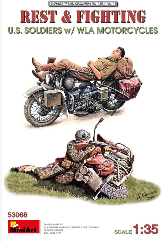 Miniart 53068 Rest & Fighting - US Soldiers w/WLA Motorcycles