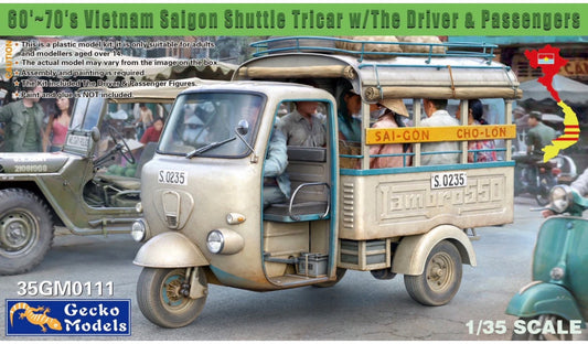 Gecko 35GM0111 60’s-70’s Saigon Shuttle Motor-Tricycle w/driver & Passengers