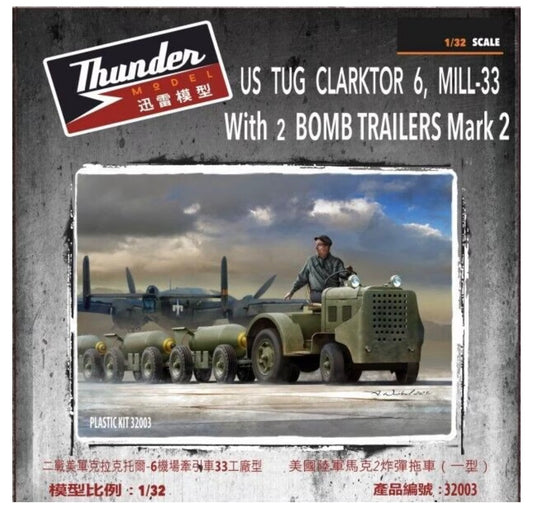 Thunder 32003 US Tug Clarktor 6 MILL-33 plus 2 Bomb Trailers